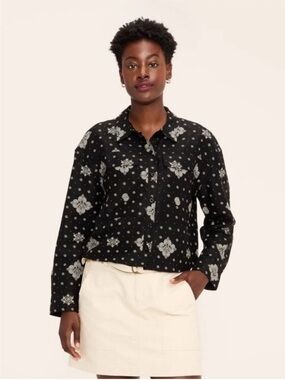 Woolrich Women's Black Paisley Printed Button-Up Long Sleeve Shirt